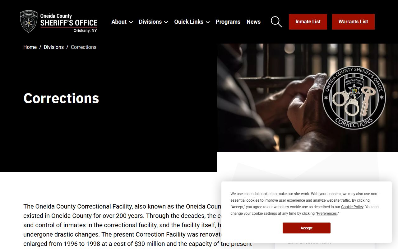 Oneida County Correctional Facility corrections overview and inmate capacity