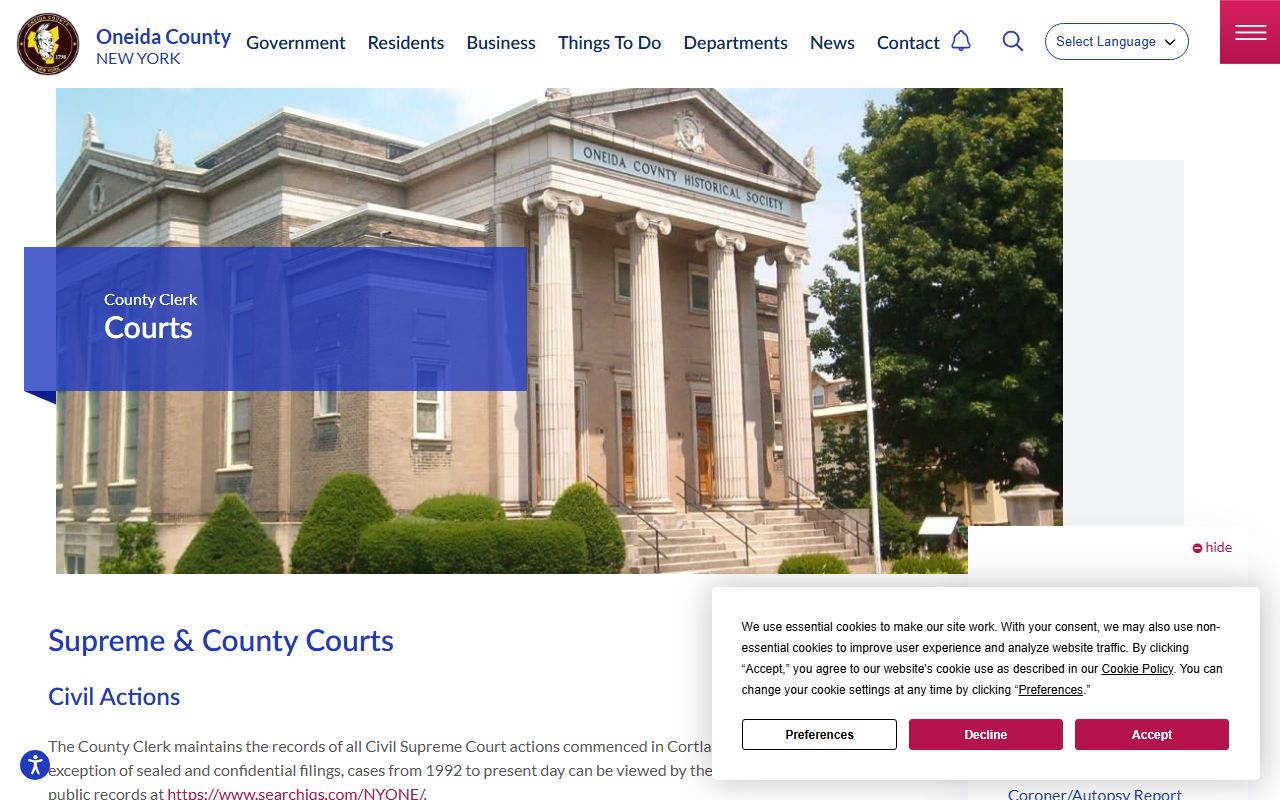 Oneida County Clerk criminal actions instructions for court records after arrest