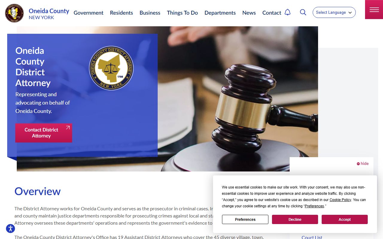 Oneida County District Attorney overview with prosecutor contact and court coverage
